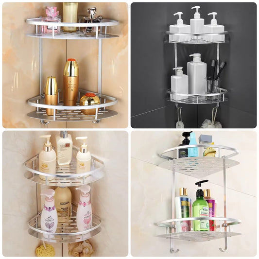 2-Layer Aluminum Corner Bathroom Shelf | Wall-Mounted Shower Caddy Organizer