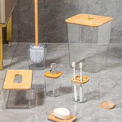 7-piece bamboo bathroom accessory set – stylish & organized.
