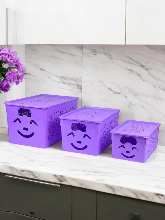 3-Piece Smiley Storage Basket with Lids