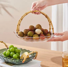 Acrylic Fruit Tray With Bamboo Handle