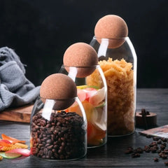 3Pcs Set Of Storage Jars With Bamboo Ball Lids