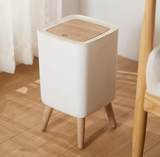 Dustbin With White Body And Wooden Lid(Square Shape)