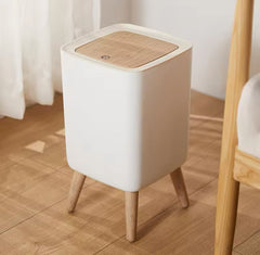 Dustbin With White Body And Wooden Lid(Square Shape)