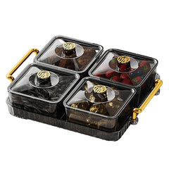 4 Grid Serving Tray with Removable Compartments, Lid & Handle