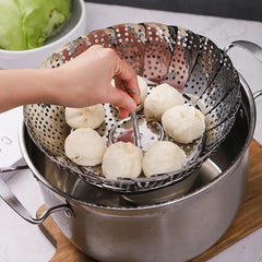 Folding stainless steel steaming tray