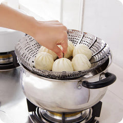 Folding stainless steel steaming tray