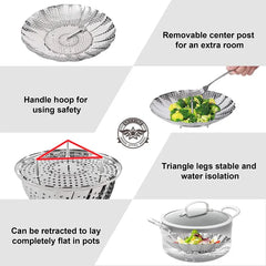 Folding stainless steel steaming tray