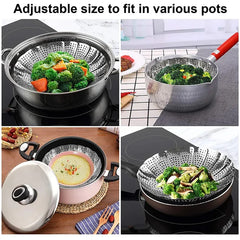 Folding stainless steel steaming tray