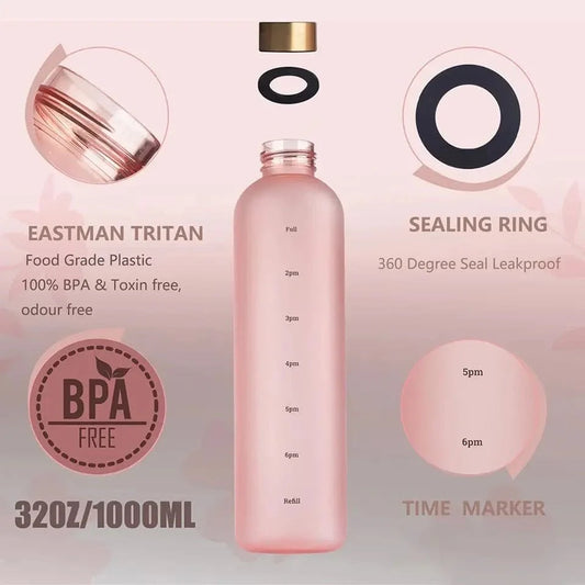 Frosted Motivational 1 Litre Water Bottle With Time Marker