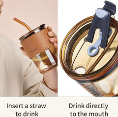 GORGOUS slub glass smoothie cup with straw and leather cover