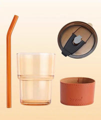 GORGOUS slub glass smoothie cup with straw and leather cover