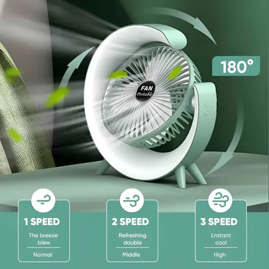 Portable Rechargeable Desk Fan with LED