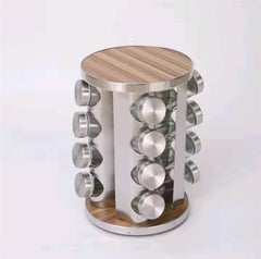 Rotating Spice Rack With Steel And Wood Body