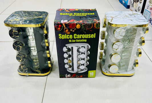 SPICES CAROUSEL JAR 360 Degree ROTATING MARBLE PRINTED 16 jars (ONLY WHITE AVAILABLE)