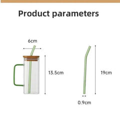 Square Glass Cup With Bamboo Lid and Straw