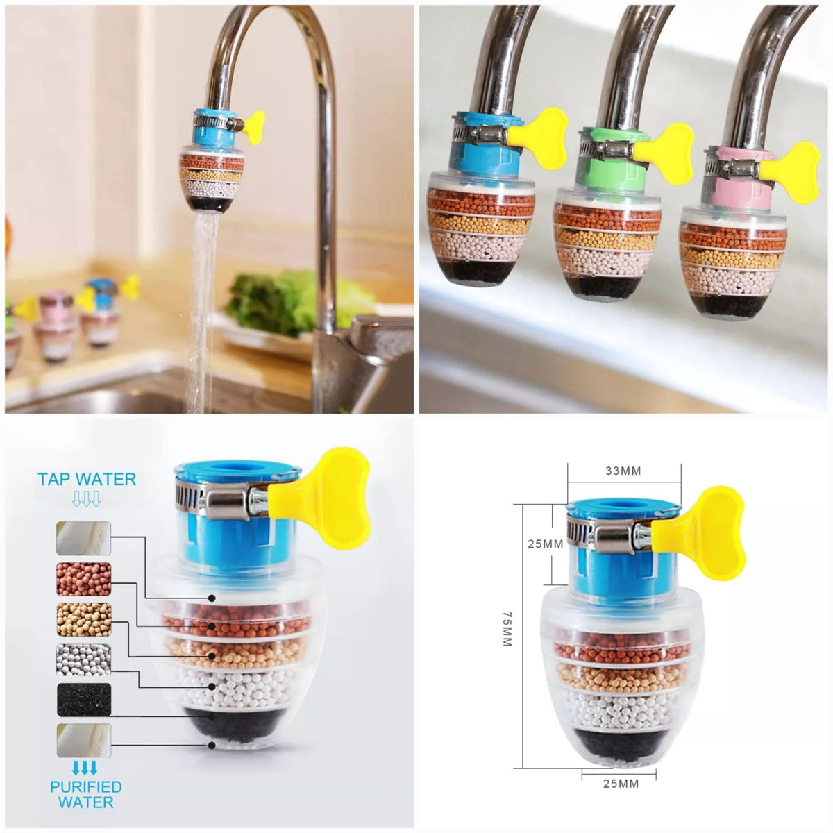 Universal Faucet Tap Filter  (Activated Carbon Multilayer Water Filter)
