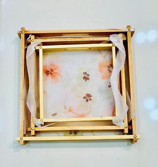 Wooden Serving Tray 3pcs Set (White Flower Design)