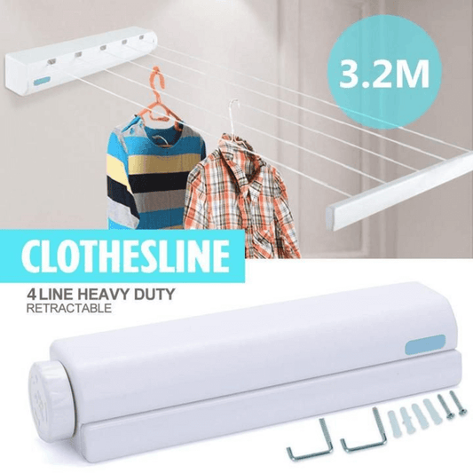 Wall Mounted 4-Line Retractable Clothesline Rope 3.2M