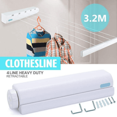 Wall Mounted 4-Line Retractable Clothesline Rope 3.2M